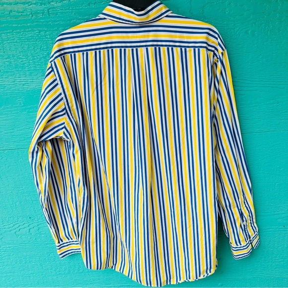 RALPH LAUREN VINTAGE HONG KONG NAVY YELLOW STRIPED BUTTON DOWN SHIRT SZ MEDIUM - Picture 4 of 5